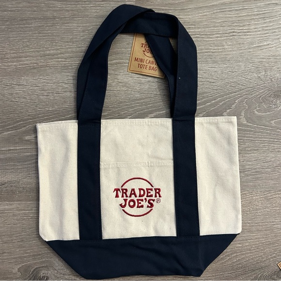 New Trader Joe’s set of 3 Mini Canvas Tote Bag blue green yellow - Picture 4 of 7